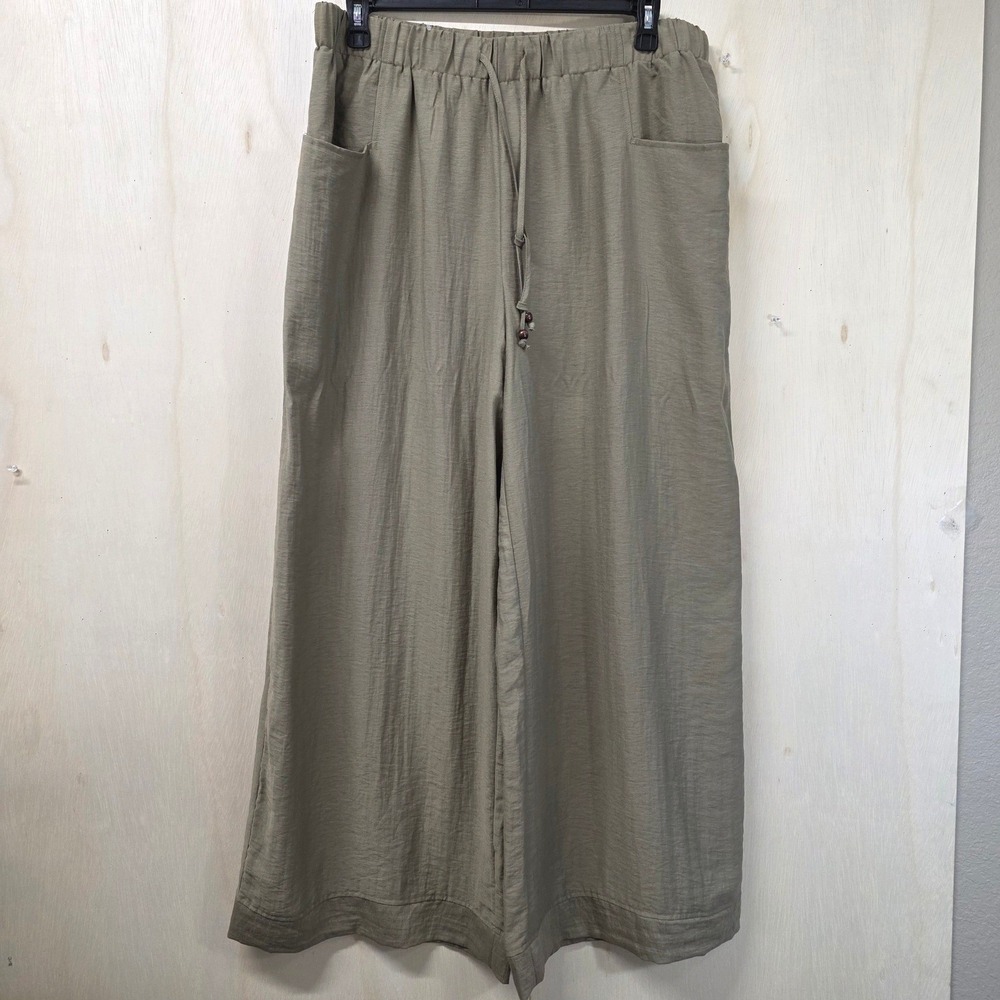 Baltic Born Sage Green Linen Blend Wide Leg Crop Pants 1XL New - Picture 2 of 16